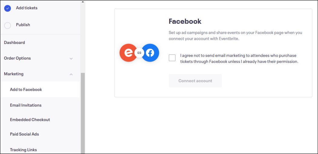screenshot of eventbrite and facebook integration
